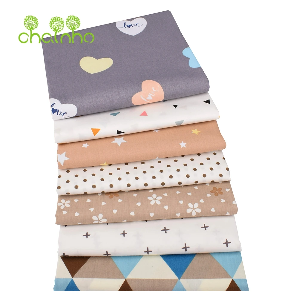 Chainho,Printed Twill Weave Cotton Fabric,DIY Sewing Quilting Material,Patchwork Cloth,Geometr Pattern,4 Specification,QC06