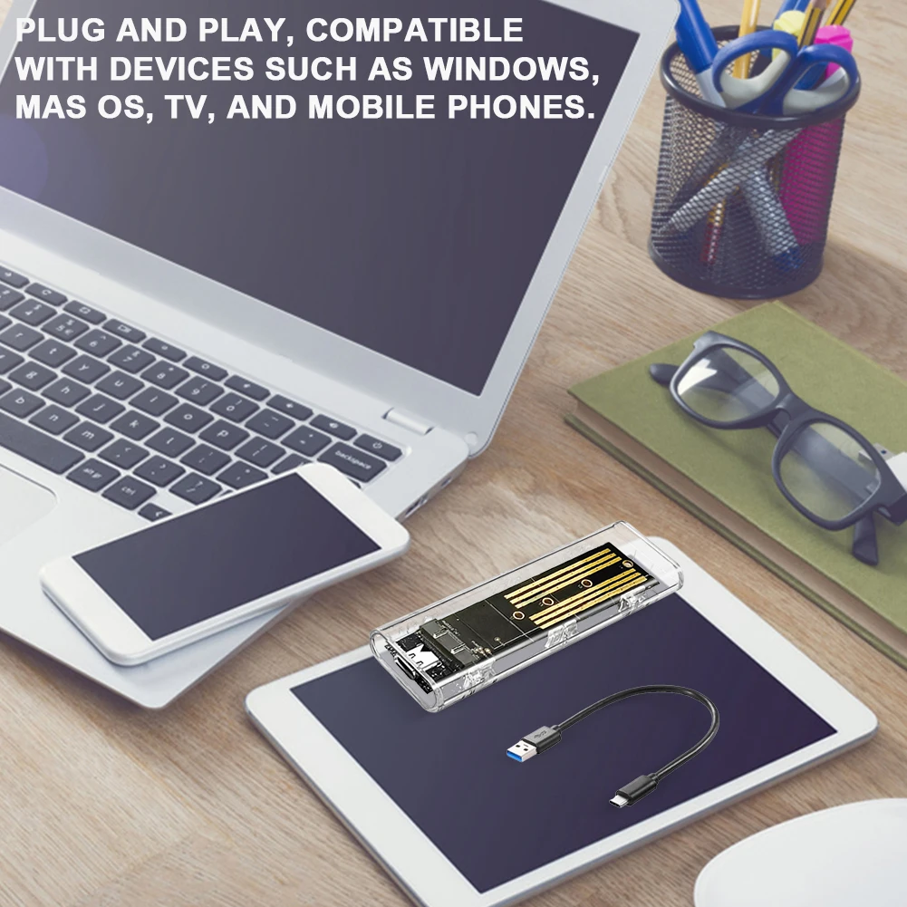 M.2 NGFF SATA Type C USB 3.1 Transparent External SSD Case 10Gbps SSD Enclosure External SSD Adapter for 2230 2242 2260 2280