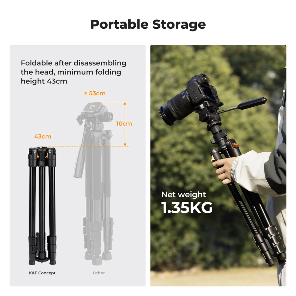 K&F CONCEPT 178cm Lightweight Camera Tripod Cellphone Clip Travel DSLR Tripod For Nikon Canon Camera Outdoor Live Streaming Vlog - 44