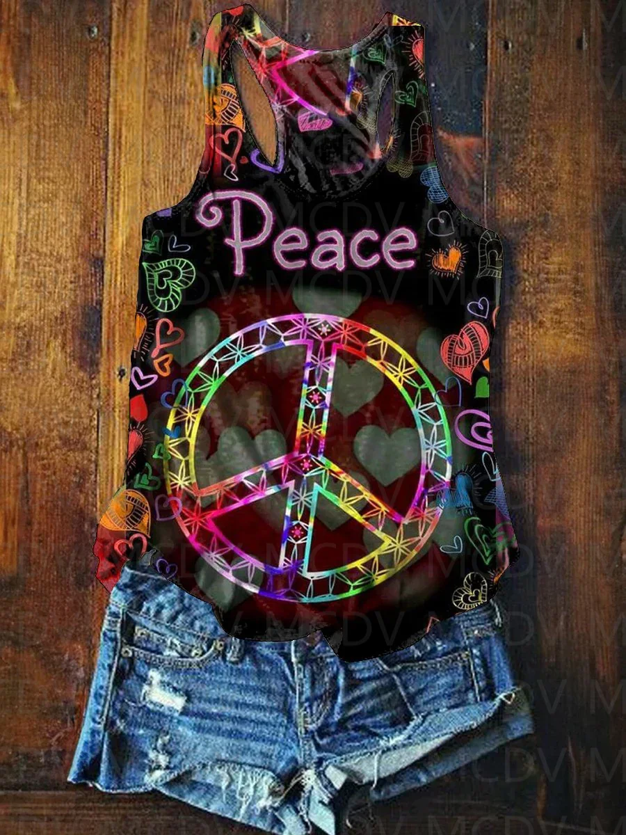 

Women's Peace And Love Art Print Tank Top Summer Sexy Tank Top