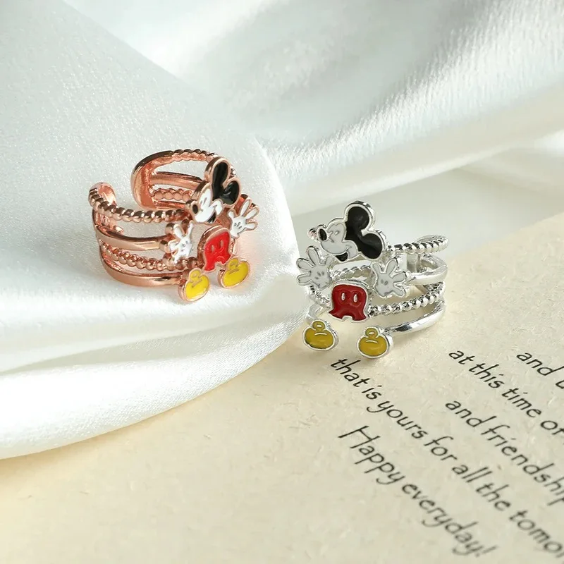 

Disney Mickey Mouse Rings Adjustable Anime Accessories Women Girls Minnie Creative Fashion Open Ring Jewelry Kids Birthday Gifts