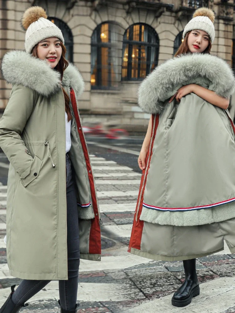 Winter Jackets for Women 2024 Mid Length Knee New in Detachable Oversized Korean Fashion Thick Cotton Women\'s Cotton Coats
