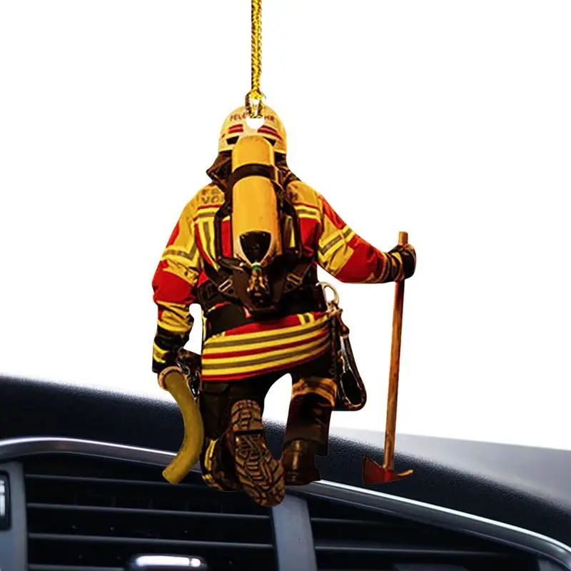 Christmas Fireman Ornaments Firefighter Decorations Christmas Hanging Ornaments Single-side 2D Mini Fireman Figurines Pendant
