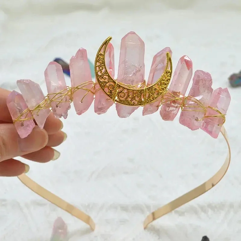 Real Obsidian Crystal Quartz Crescent Moon Headband Drusy  display picture 2