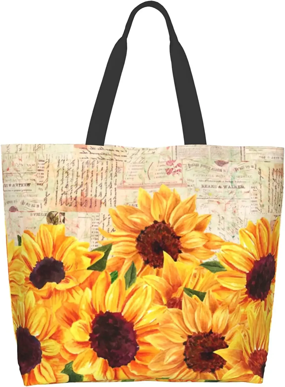 

Retro Sunflower Reusable Grocery Bag Large Shopping Tote Bag with Strong Handle Eco-Friendly