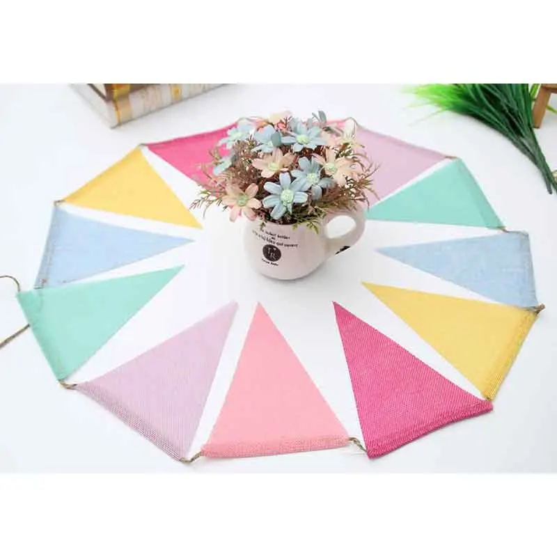 Colored Jute Linen Banner Pennant 4M Birthday Bunting Banner Wall Hanging Wedding Hanging Party Garland Home Decor