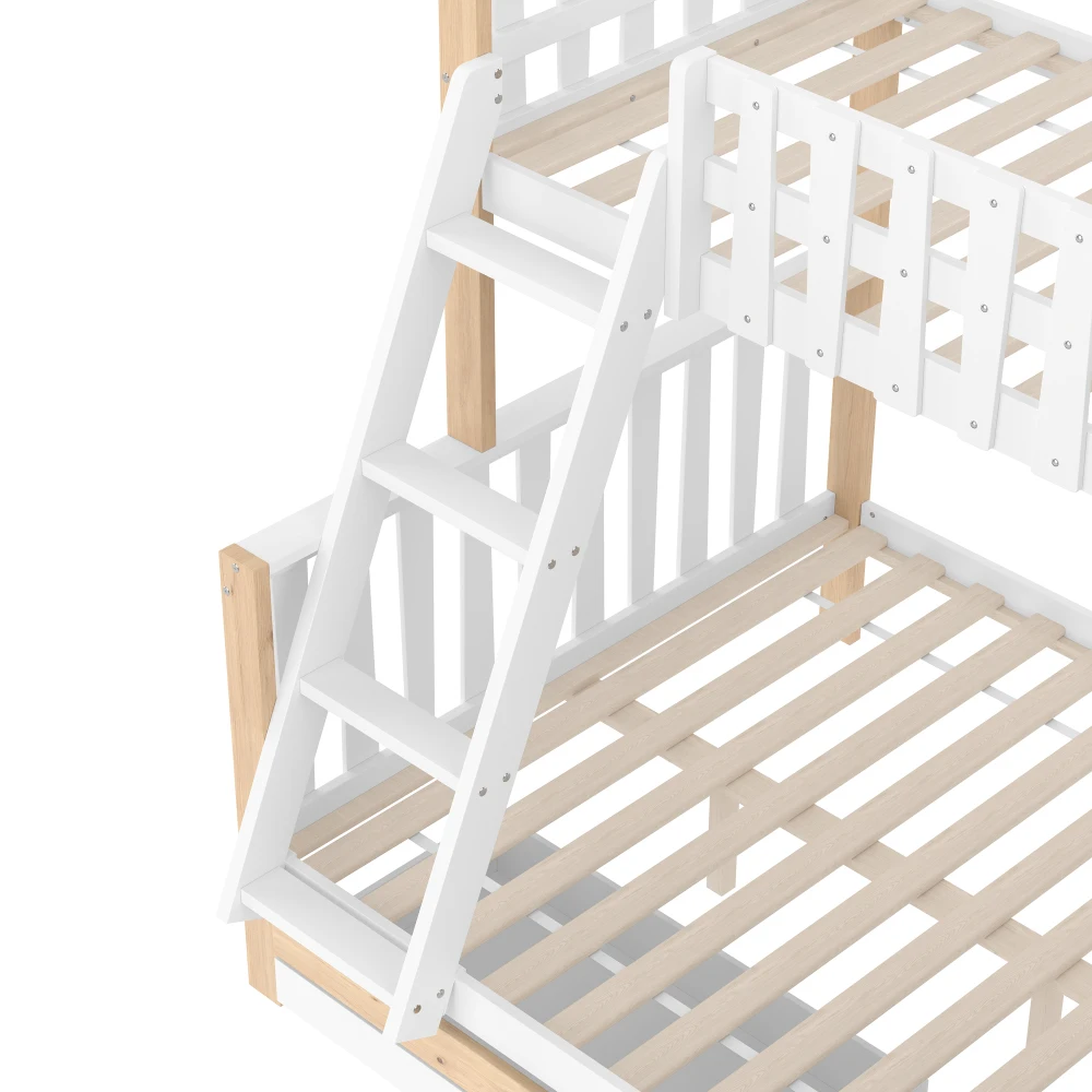 Bunk Bed 90x200cm +140x200cm with Bed Grid Storage Guide House Rail & 2 Drawers-Irregular Fence Design ( Without Mattress )