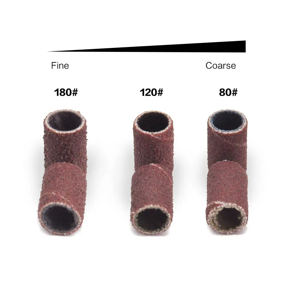 Sanding Cap Bands For Electric Manicure Machine 180/120/80 Grit Nail Drill Grinding Bit Files Pedicure Tool Set