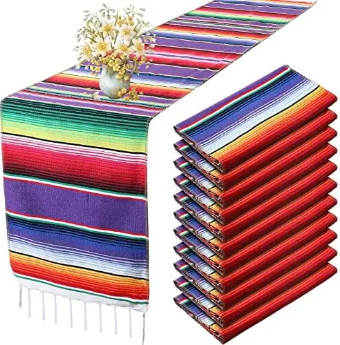 

Pcs Mexican Serape Table Runner Mexican Party Table Serape Colorful Striped Runner Fringe Cotton Table Runner Decoration for Ci