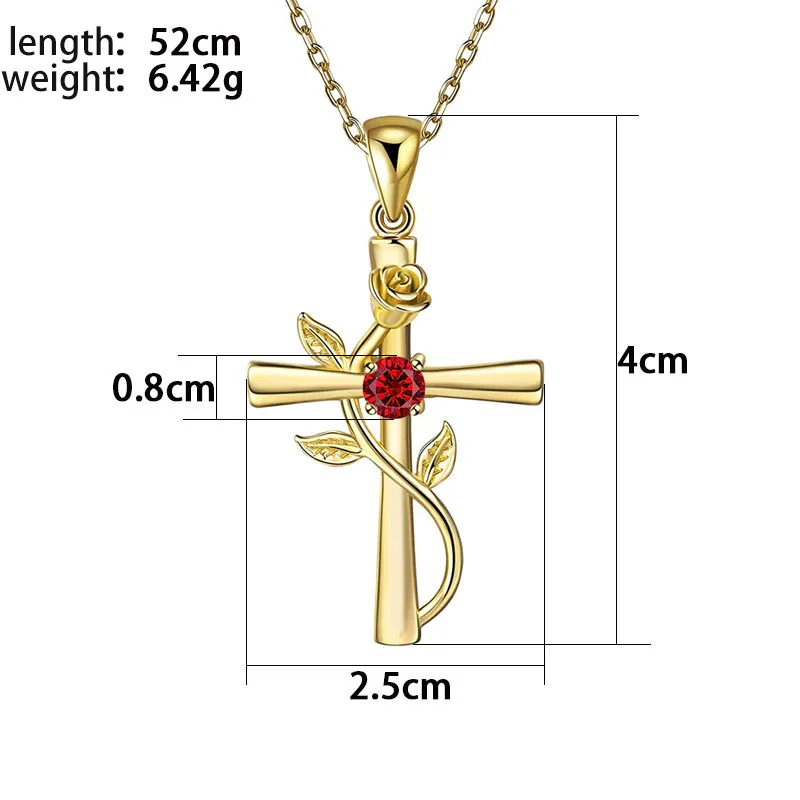 Classic Cross Rose Gold Color Necklace Exquisite Inlaid Crystal Birthstone Pendant Necklace Fashion Jewelry Gifts for Friends 3