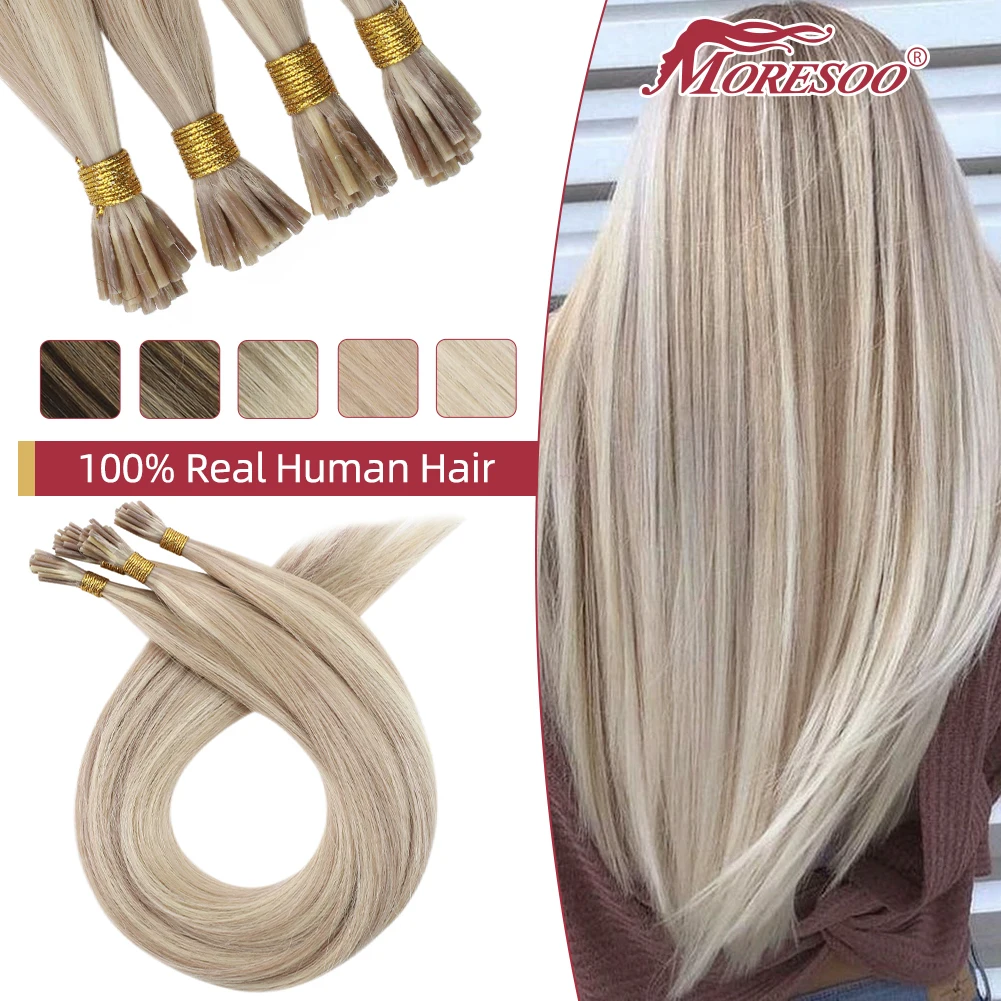 

Moresoo Itip Hair Extensions 100% Real Human Hair Virgin Hair Double Drawn Brazilian Hair 0.8g/s Stick Tip Hair Extensions