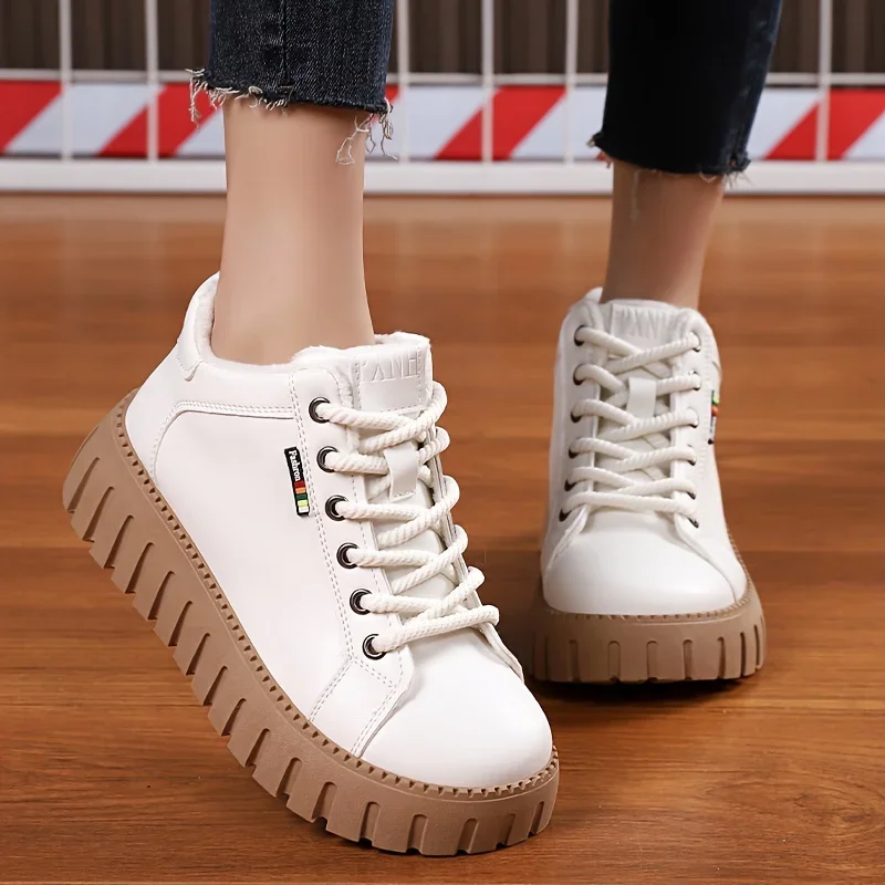 

Женские кроссовки на платформе, на толстой подошве, с флисовой подкладкой, на шнуровке, круглый носок, удобная зимняя прогулочная обувь