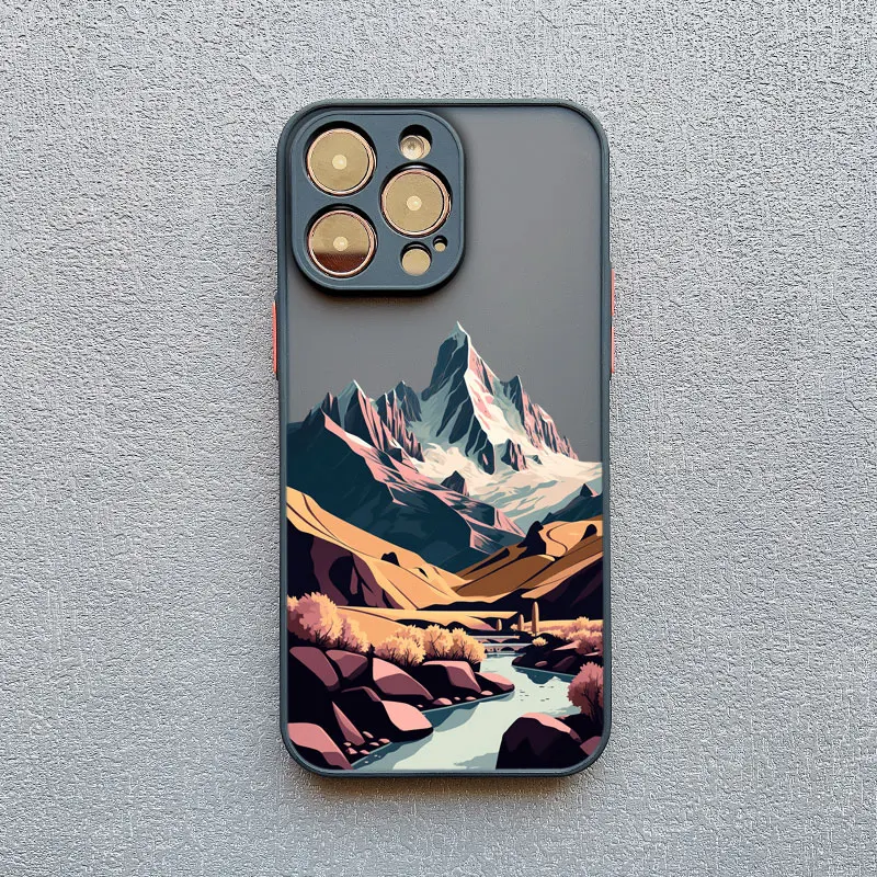 Vintage Mountain Peak Lake Scenery Phone Case - Artistic Landscape Design Back Cover