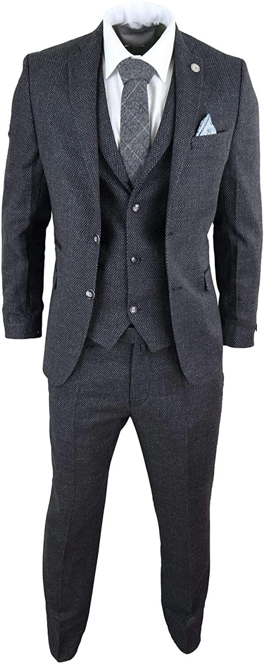 

Small Grid 3Pcs Jacket Pants Vest Men's Suit Grey Plaid Classic Wedding Clothing Notch Lapel Vintage Prom/Dinner Blazer Trousers