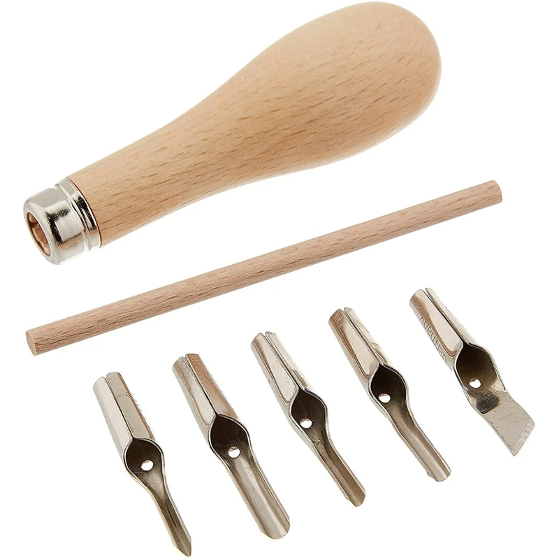 Lino Block Cutting Rubber Stamp Carving Tools With 5 Blade Wood Handle