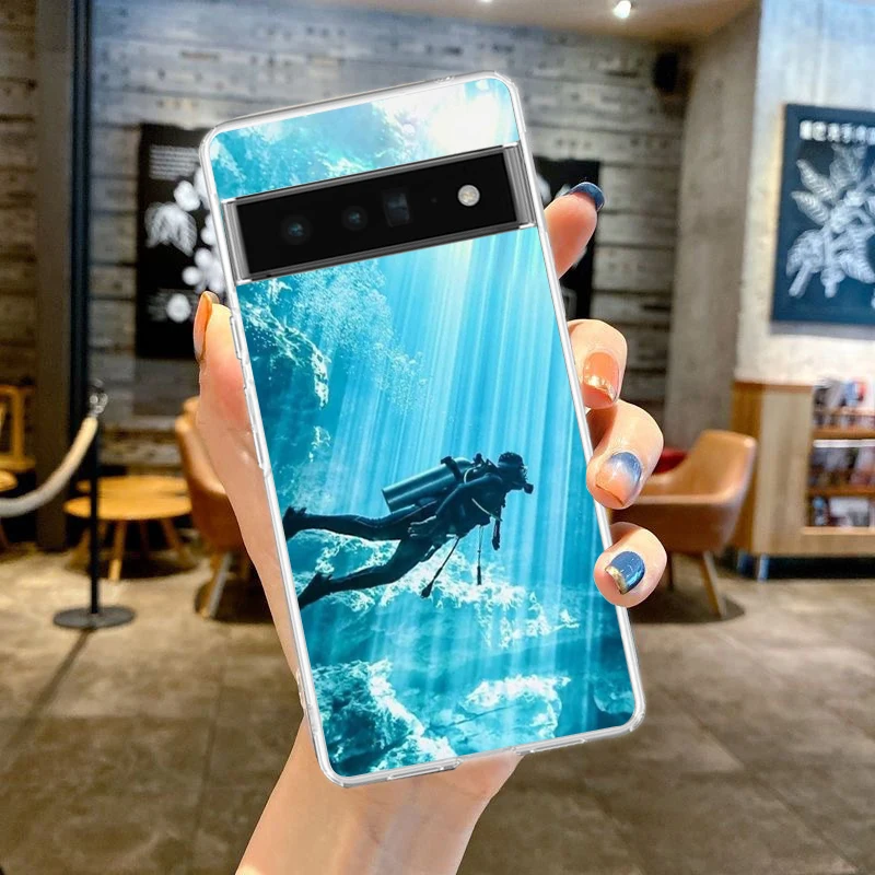 Transparent Soft TPU Phone Case with Diver Design – Clear and Durable Cover