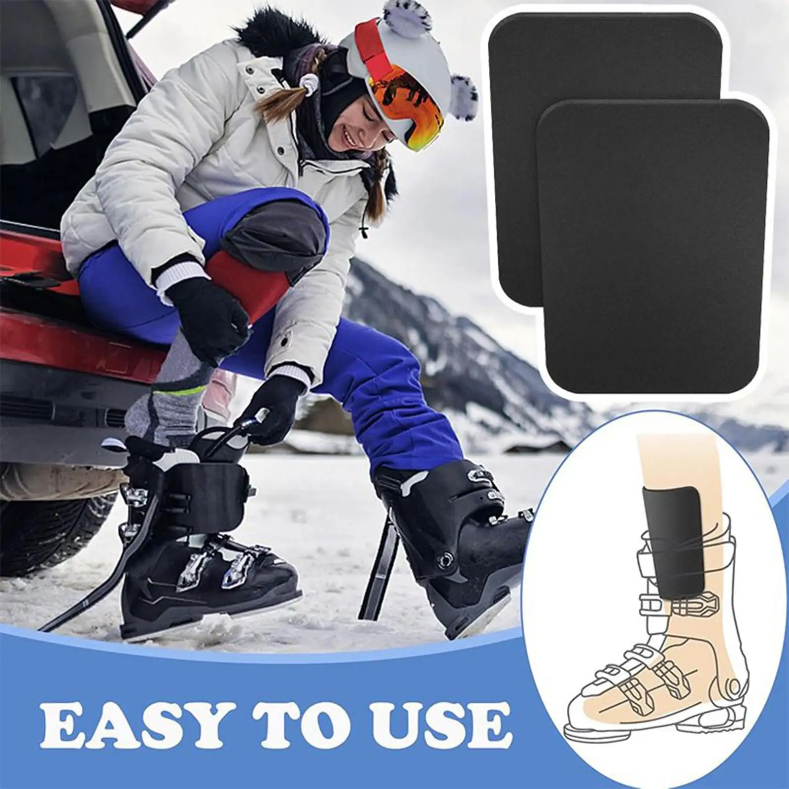 Ski-Schienbeinschoner, 4-teilig, Boot-Liner-Schutz, Polsterung, elastischer Snowboard-Schienbeinschutz für Teenager, Erwachsene, Skifahrer, Snowboard-Enthusiasten – Detail 3