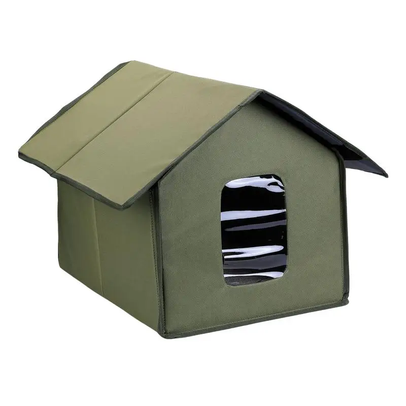 

Outdoor Cat House With Transparent Curtain Windproof Easy To Assemble Oxford Cloth Waterproof Cat House Outdoor Cat Supplies