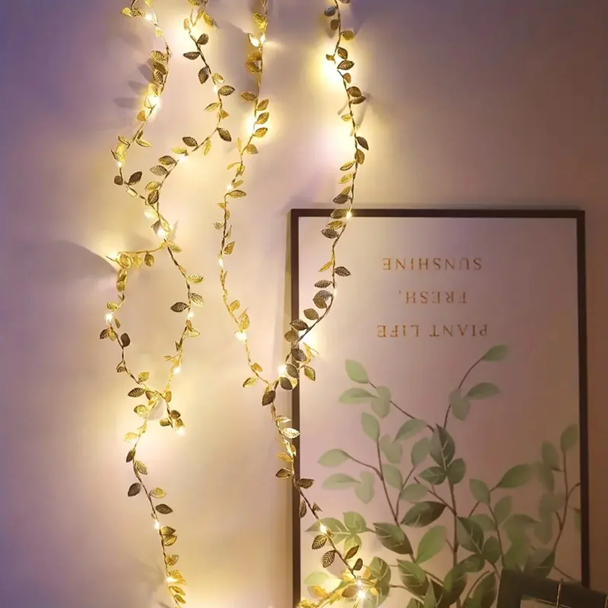 Golden Leaf Fairy String Lights - Battery-Powered Copper Wire Decor for Weddings, Parties, and Holidays
