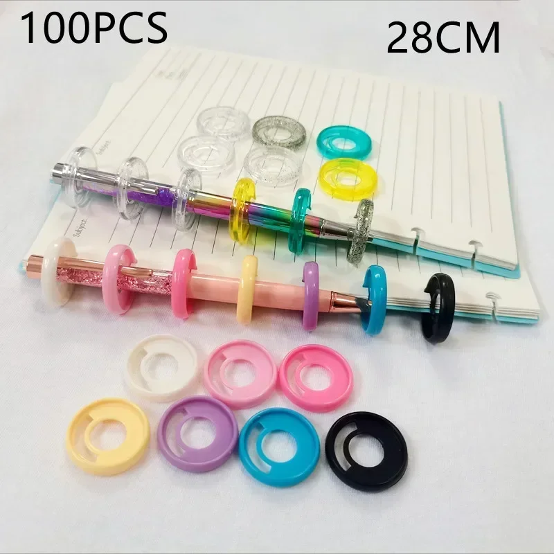 100PCS28MM portable pen plastic binding buckle, loose-leaf mushroom hole notebook storage consumables. 100pcs28mm color plastic ring buckle mushroom hole heart shaped loose leaf notebook binding buckle binding coil