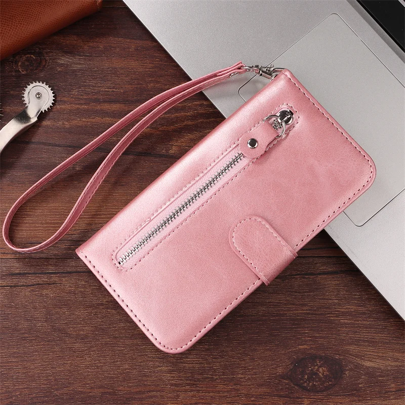 Elegant PU Leather Zipper Wallet Case with Card Slots and Stand Feature