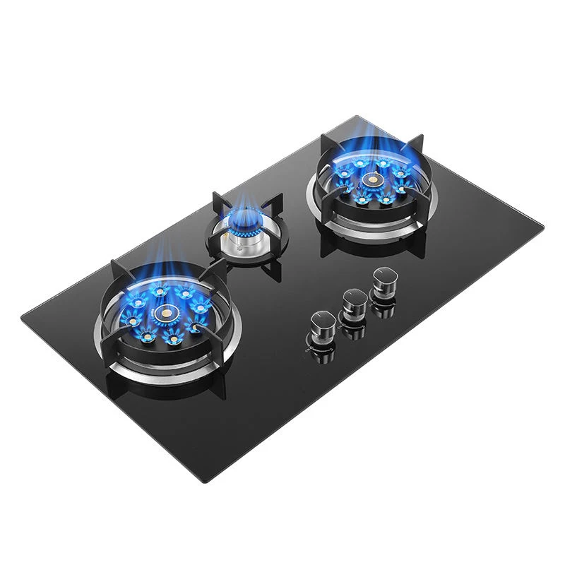 Hot selling gas cooker LPG smart Timer gas cooktops glass top battery 3 burner stove for kitchen
