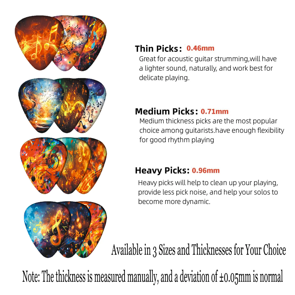 Guitar Picks 12PCS Premium ABS Material Dual-Sided Printing 12 Unique Non-Repeating Designs for Professional Musicians
