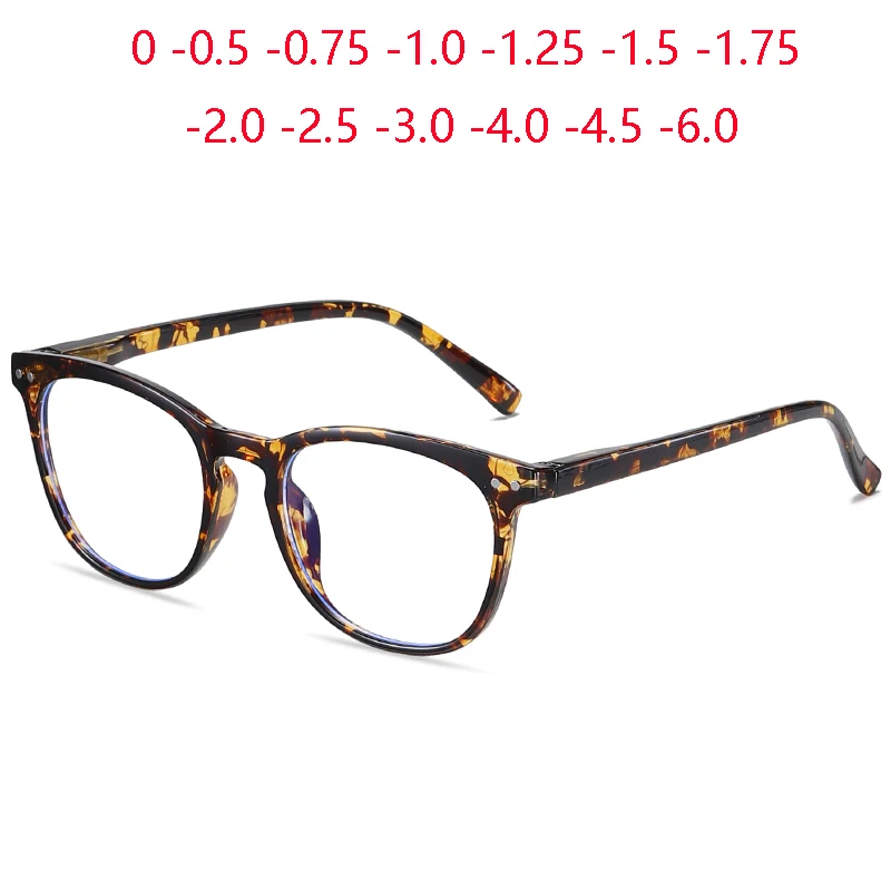 Leopard Frame Oval Shortsighted Prescription Glasses Anti Blue Rays Student Optical Lenses With Custom Recipe -0.5 -0.75 To -6.0