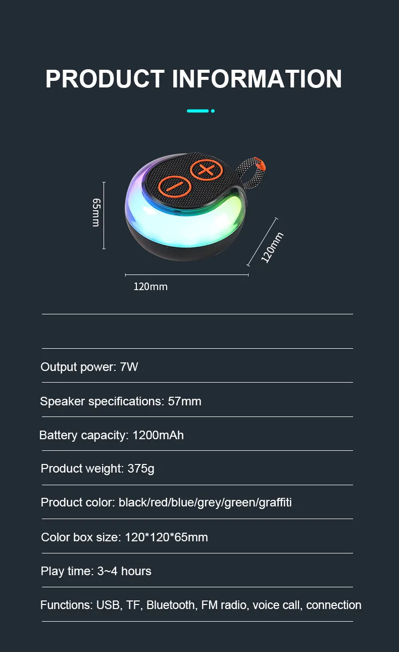 Mini Portable Waterproof Bluetooth Speaker Sound Activated RGB Mobile Music Loud Boombox Home Party TWS Wireless Subwoofer Card_voghion.com
