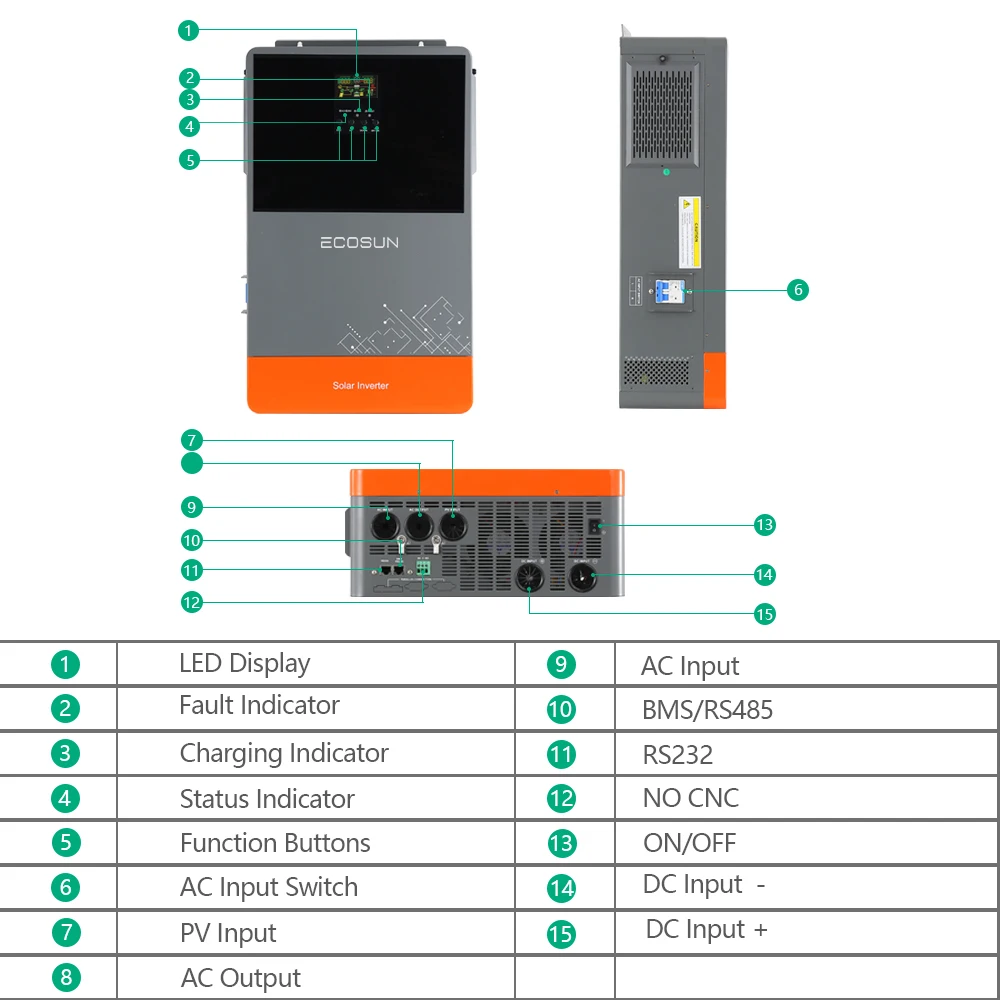 ECOSUN 11KW 48V الشمسية الهجين العاكس 220 فولت الن...