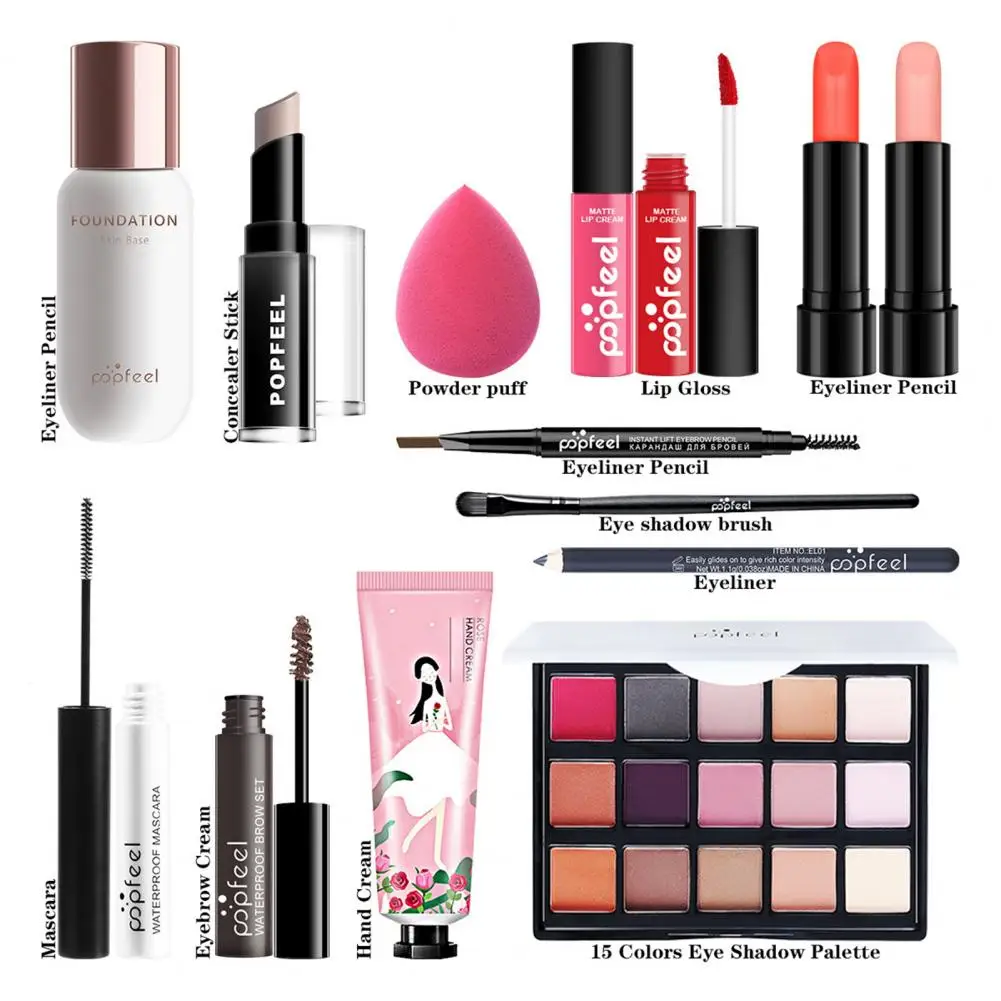 

Makeup Set Beauty Essentials Eye Shadow Palette Mascara Lip Gloss Lipstick Makeup Brush Set Eyebrow Pencil for Beginner