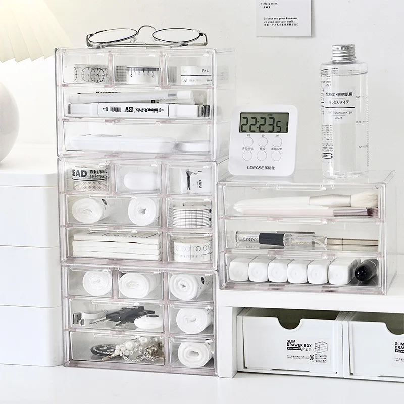 Grid Storage Box 3/5/7 Desktop Transparent Drawer-Type Organizing Box Stackable Desk Pen Holder Stationary Storage Organizer Pen holder,desktop storage box,stationery organizer,desktop storage shelf,stationery storage box,desktop storage kit,storage drawer boxes