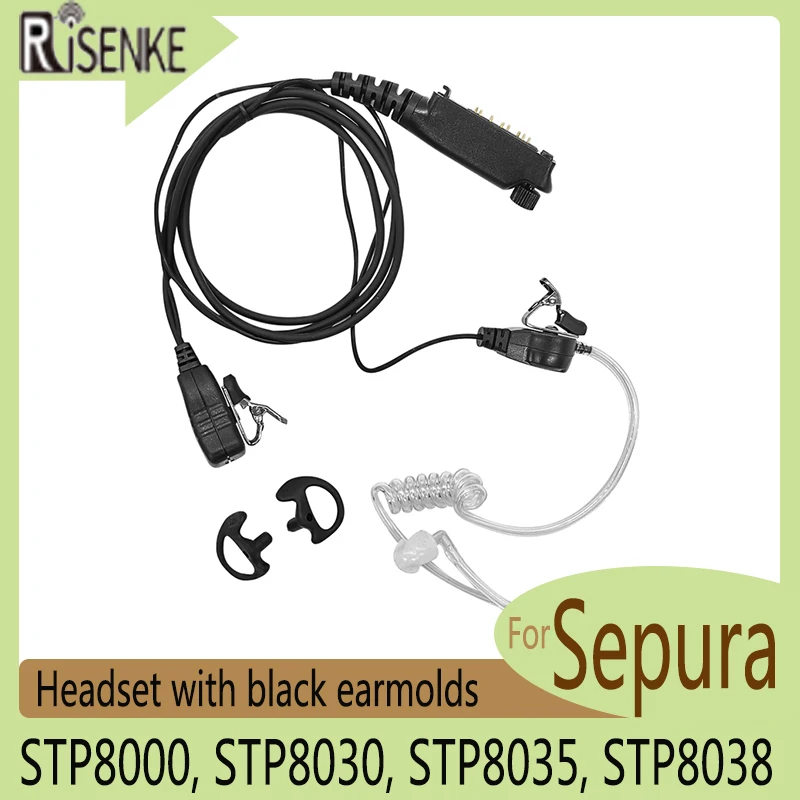 Radio Air Acoustic Earpiece, Walkie Talkie Headset, Black Earmolds for Sepura STP8000, STP8030, STP8035, STP8038, 2 Way Radio