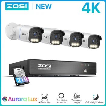 ZOSI 4K PoE Security Camera System 8MP/5MP C186 Aurora Lux Outdoor Indoor Wired IP Cams True Full Color Night Vision 8CH NVR Kit 1