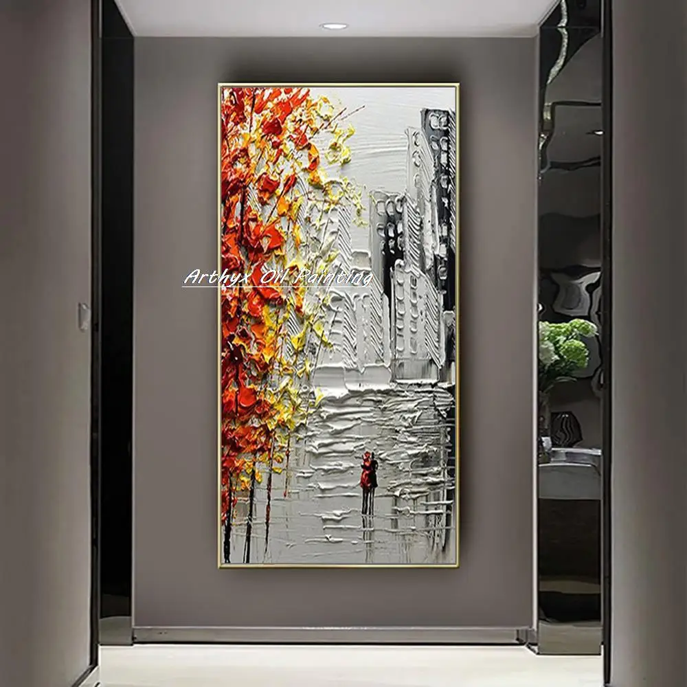 Handmade Abstract City Oil Painting Modern Wall Art