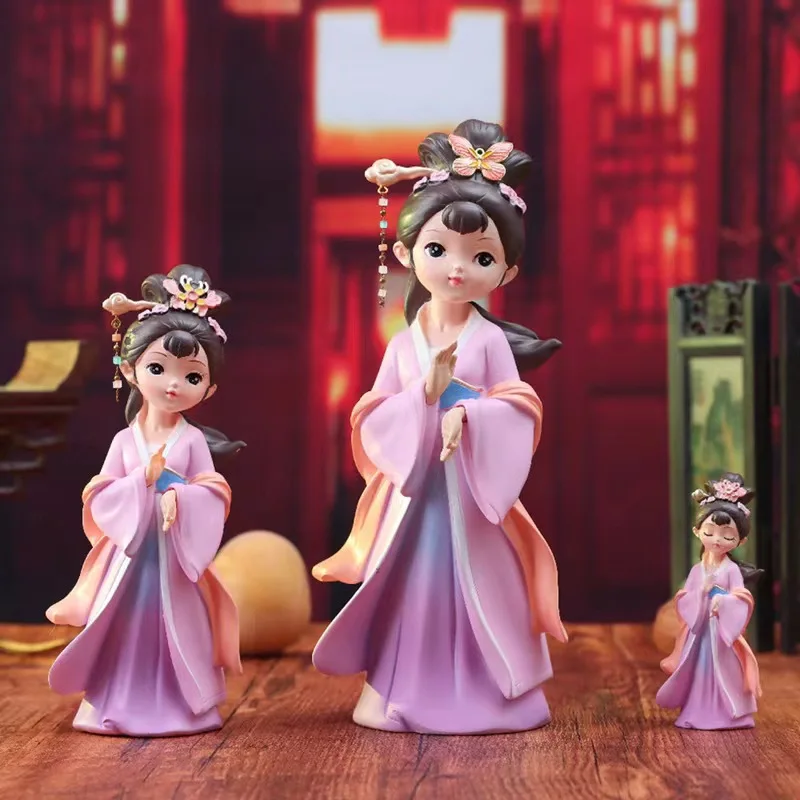 Y リユース 中国 置物 人物 アンティーク 人形 美術品 インテリア S 樹脂像の人形,4つの美しい中国の柄,アンティークの置物,ミニチュア