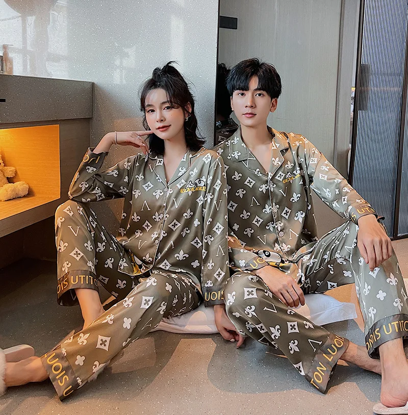 Light luxury Couples Home Furnishing Long sleeved Thin Rayon Open Front Korean Cartoon Home Outerwear Large Size Pajamas