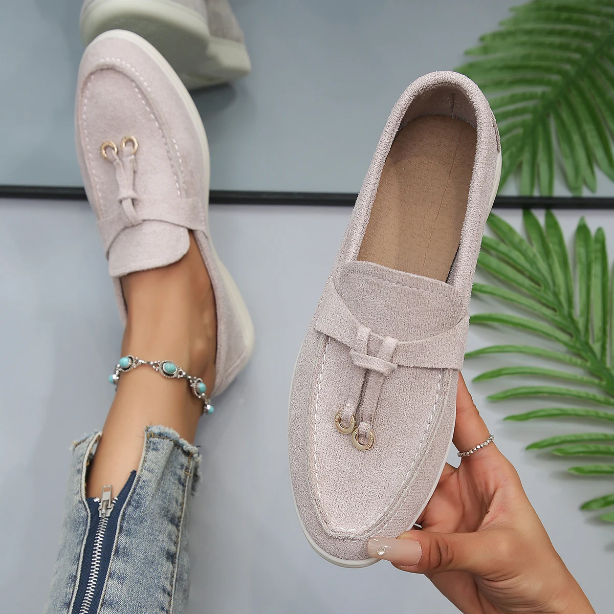 Spring Summer Breathable Casual Loafers For Women Platform Leather Comfort Wedge Moccasins Ladies Vulcanized Sneakers 43