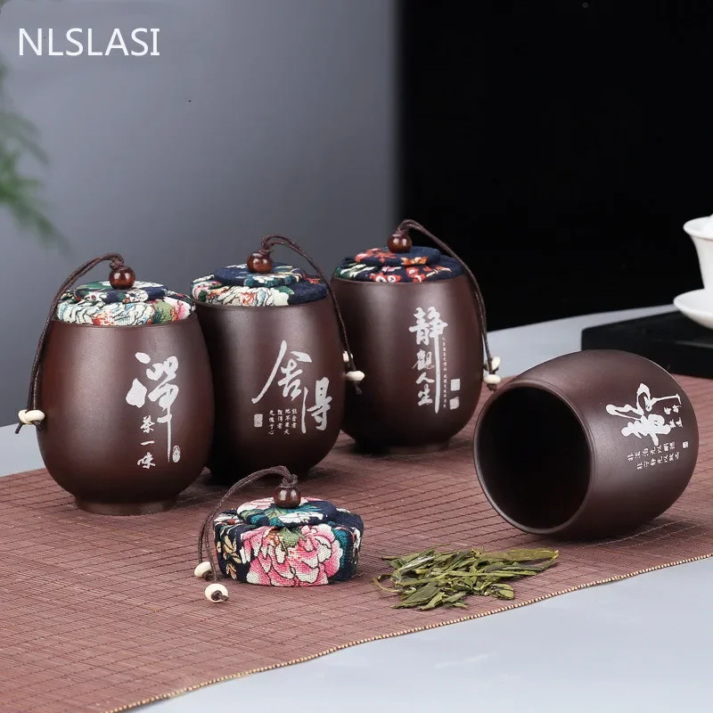 Ceramic Jar Travel Teacan Tea Set Teacup Sugar Bowl Kitchen Spice Jars Spices Storage Box Sealed Tea Box ceramic storage jar airtight container