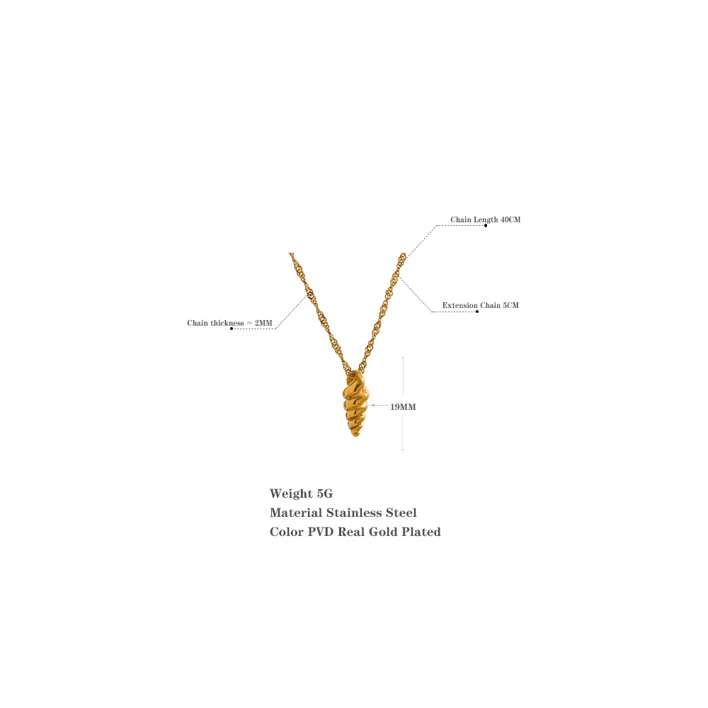 Statement Conch Pendant Stainless Steel Gold Color Necklace Charm Metal Texture - Image 5