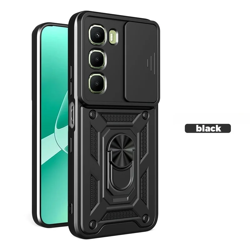 Slide Lens Protect Armor Phone Case with Ring Magnetic Stand Holder and s