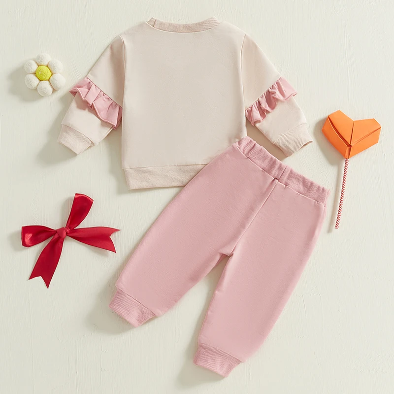 Toddler Girl Ruffle Bow Sweatshirt & Pants Set 3