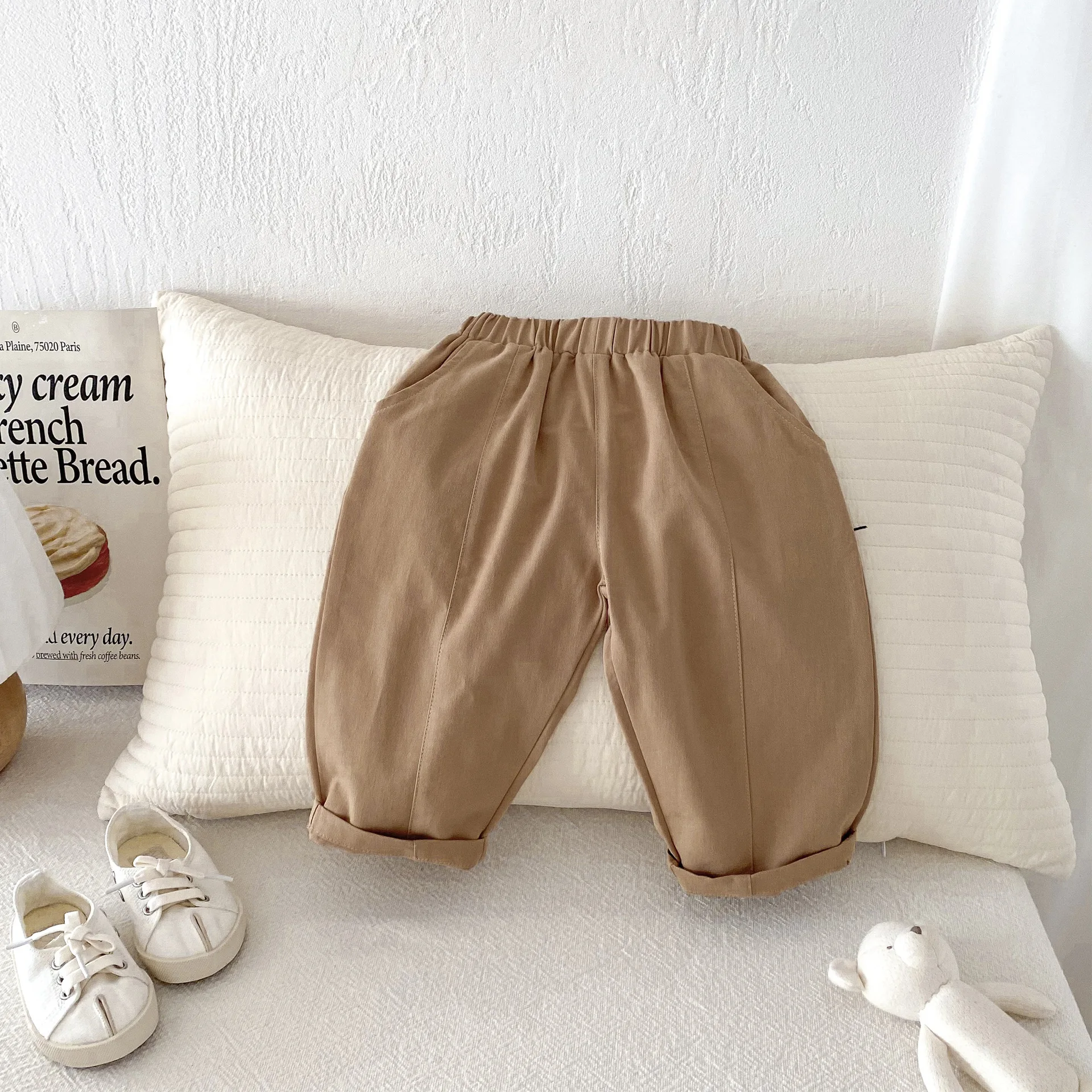 سراويل هاريم مطوية للأطفال لفصلي الربيع والخريف، للأولاد والبنات من عمر 1-6 سنوات، بنطلون كاجوال بلون سادة قابل للطي، ملابس أطفال كورية 2026