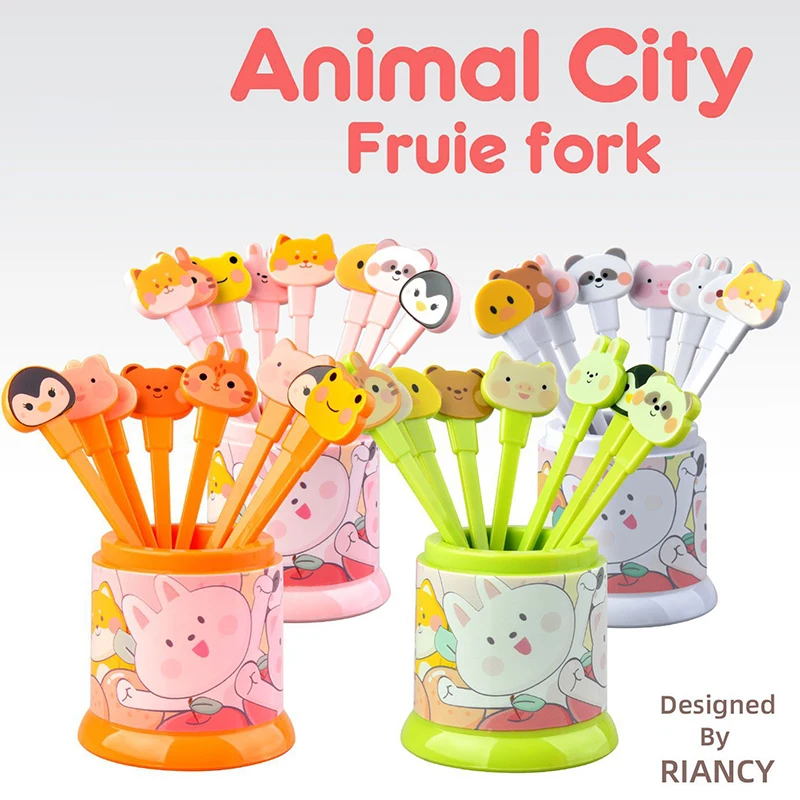 

8Pcs Animal Pattern Fruit Fork Cartoon Dessert Fork Food Grade Plastic Kitchen Tools Kids Cake Fruit Toothpick Bento Accessories