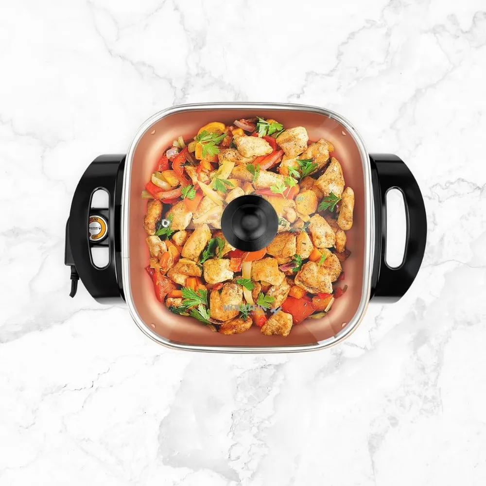 12-Inch Electric Skillet and Frying Pan with Glass Lid,Non-Stick Coating,Temperature Control with Removable Heating Probe 3