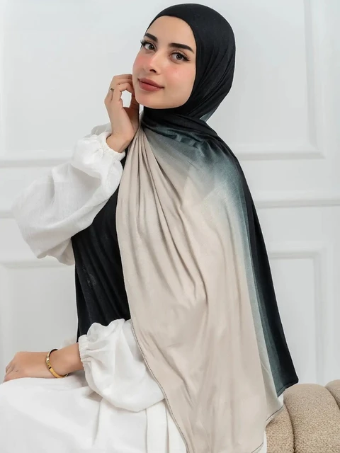 Nouveau Hijabs en Jersey dégradé Double face pour femmes, écharpe en coton pour femmes, enveloppes et châles, bandeau musulman, Turban islamique