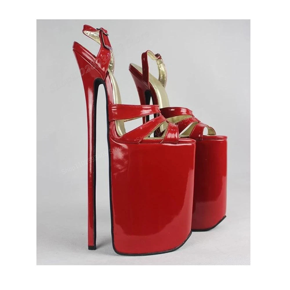 

Red Super Platform Cross Tied Sandals 30cm Stiletto High Heel Buckle Patent Leather Women Shoes 2024 Sexy Zapatos Para Mujere