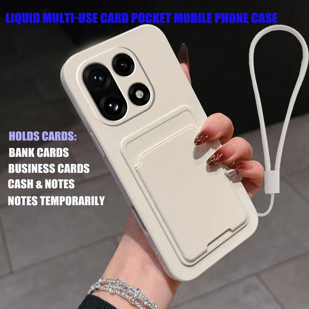 Liquid Silicone Card Holder Phone Case with Shockproof Back Pocket Wallet