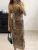 Women's tulle leopard print top shoulder straight neck and leopard print straight skirt summer casual girls two-piece set