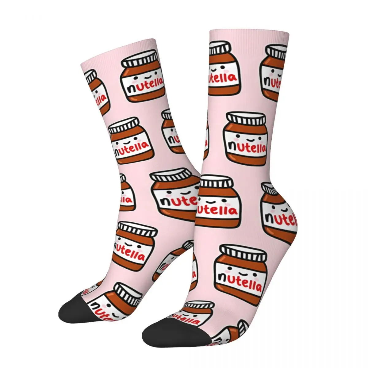 Pink Background Foods Cartoon Nutella Socks Uomo Uomo Donna Calze Primaverili Harajuku